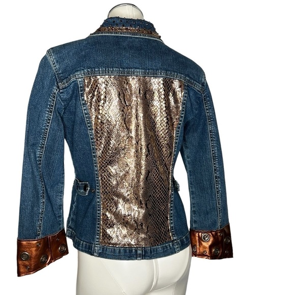 J. Jill Stretch Denim Jacket With Jewels & Metallic Gold Pattern Women's Size S - Picture 4 of 16